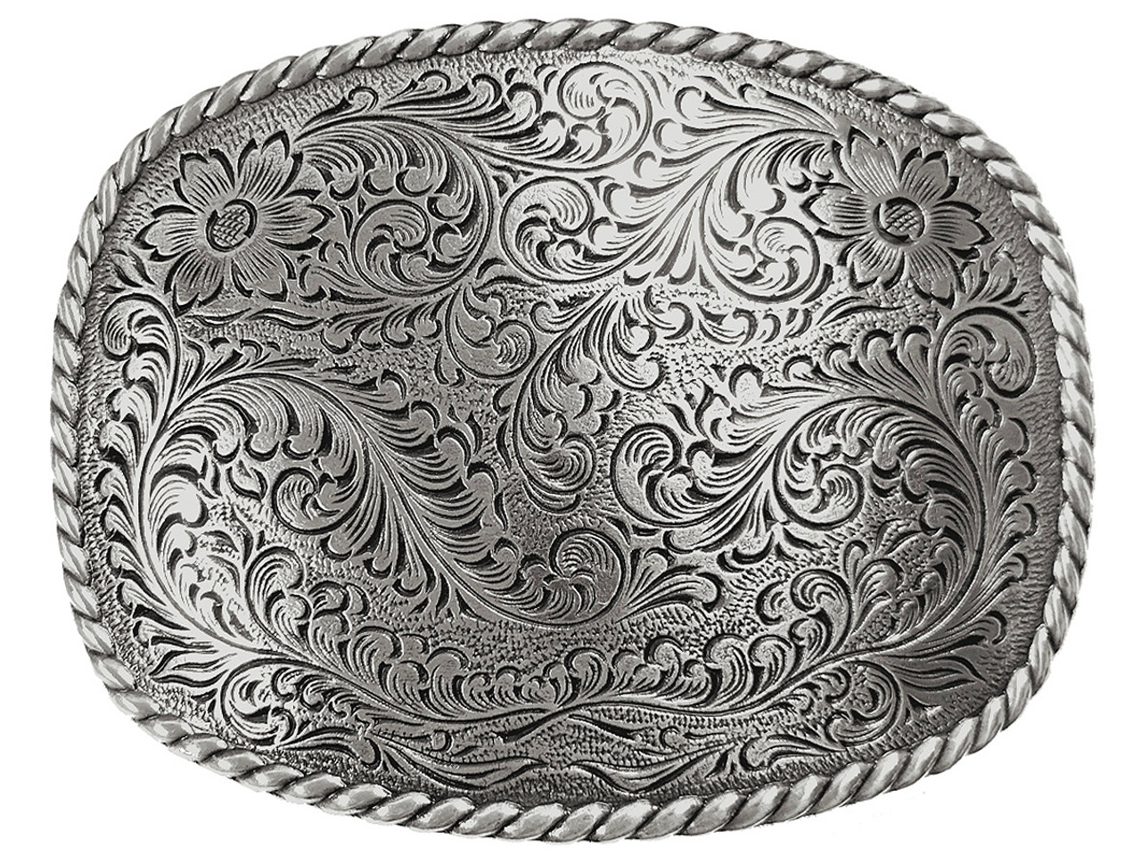 S5644 LASRP Western Smooth Rope Edge Engraved Hand Polished Belt Buckle Set  Fits 1-1/8(30mm) Belt (Antique Silver)