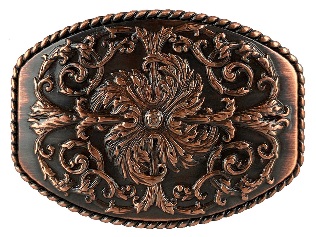 Western Copper Floral Engraved Ornate Belt Buckle