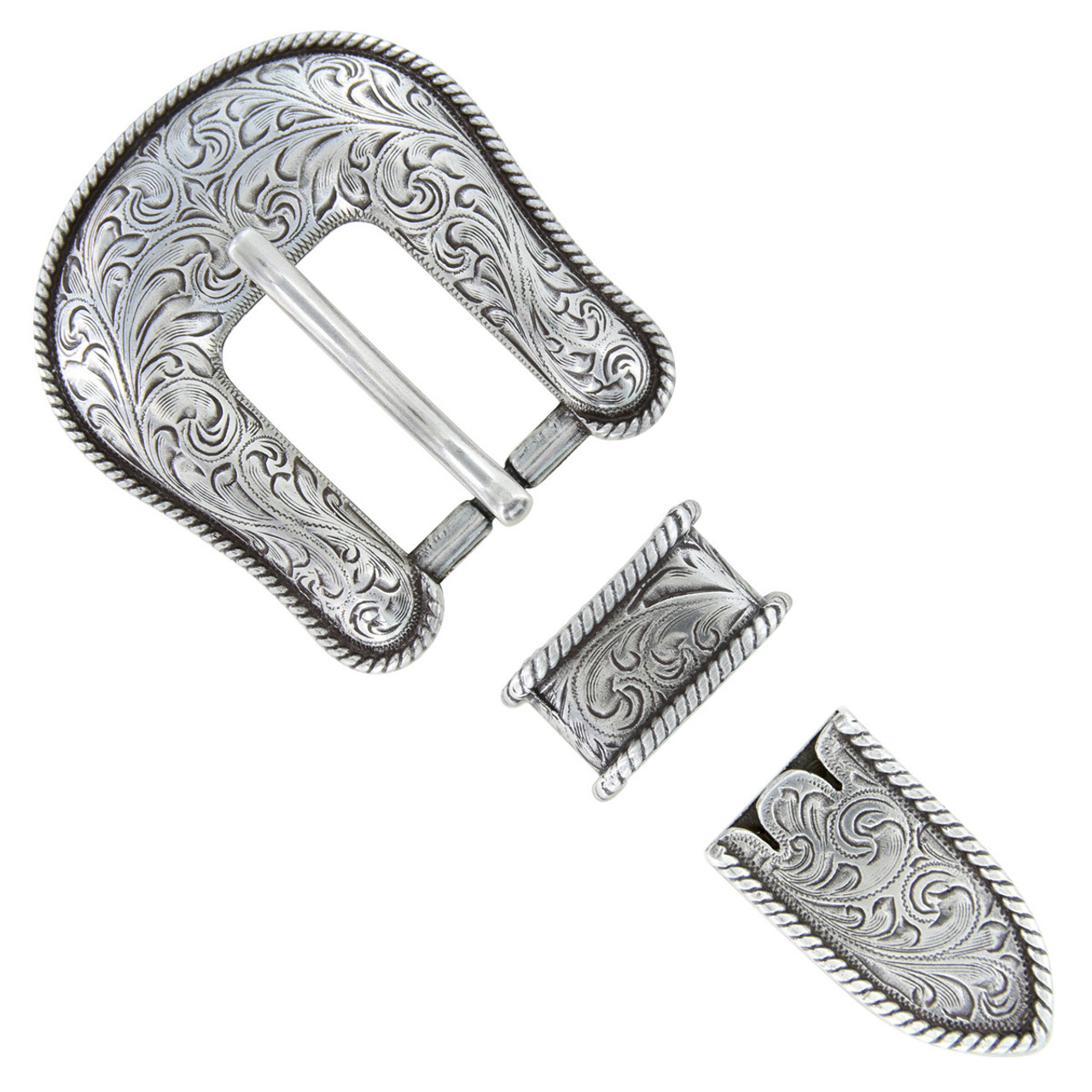 Western Belt Buckle 3 Piece Set Antiqued Silver