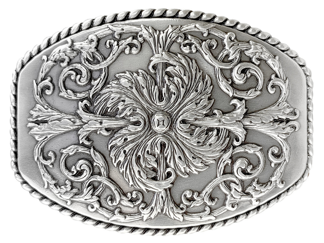 Western Antique Silver Floral Engraved Ornate Belt Buckle