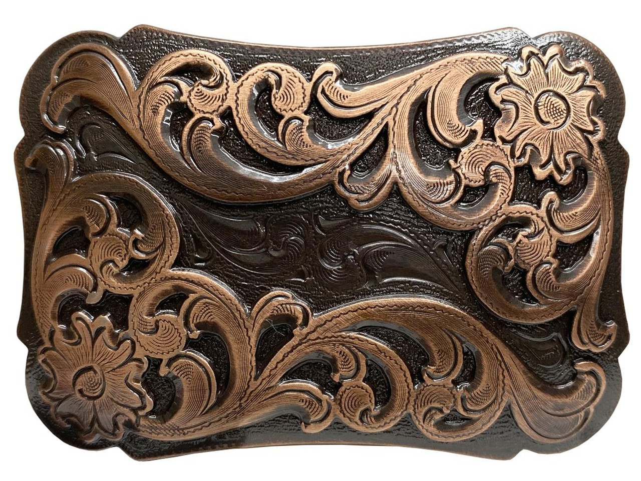 Western Floral Scroll Engraved Belt Buckle Fits 1-1/2(38mm) Belt Strap  (Copper)