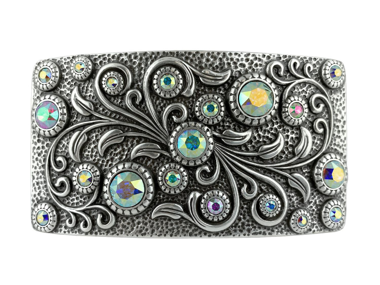 HA0850 LASRP Rhinestone Crystal Belt Buckle Antique Rectangle Floral