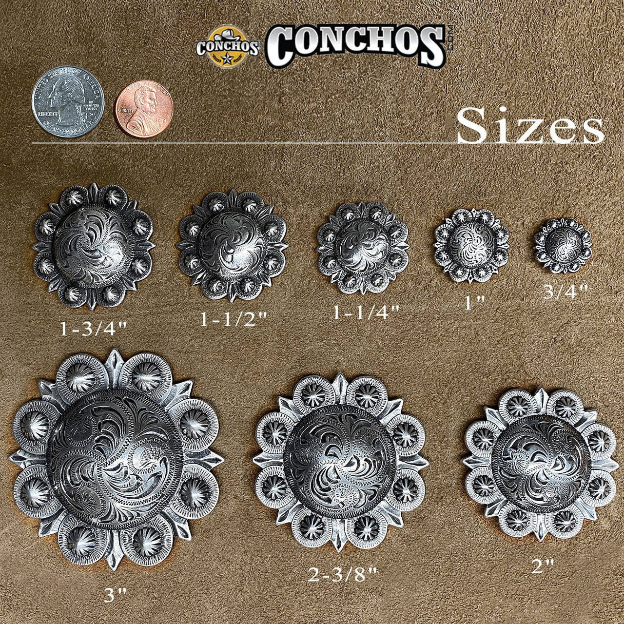 F9819 SPGP Bright Gold Western Floral Rope Edge Engraved Concho Screwback