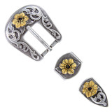 S5445-1 ASAG Western Floral Engraved Hand Polished Belt Buckle Set Fits 3/4"(19mm) Belt (Antique Gold)