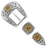 S5445 ASAG Western Floral Engraved Hand Polished Belt Buckle Set Fits 1"(25mm) Belt (Antique Gold)