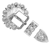 BS8649 NP Western Floral Engraved Hand Polished Belt Buckle Set Fits 3/4"(19mm) Belt (Nickel Plate)