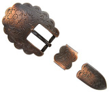 S5400 COPPER Western Floral Engraved Scallop Edge Hand Polished Belt Buckle Set Fits 3/4"(19mm) Belt (Copper)