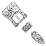 S5401 LARSP Western Floral Engraved Hand Polished Belt Buckle Set Fits 3/4"(19mm) Belt (Antique Silver)