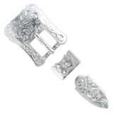 S5401 SP Western Floral Engraved Hand Polished Belt Buckle Set Fits 3/4"(19mm) Belt (Bright Silver)