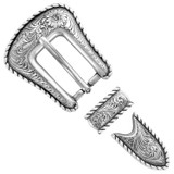 S5539 LASRP Western Floral Engraved Hand Polished Rope Edge Belt Buckle Set Fits 3/4"(19mm) Belt (Antique Silver)