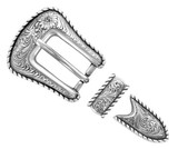 S5539 LASRP Western Floral Engraved Hand Polished Rope Edge Belt Buckle Set Fits 3/4"(19mm) Belt (Antique Silver)
