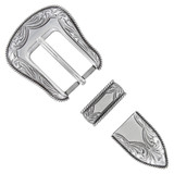 S5699 LASRP Western Floral Engraved Rope Edge Hand Polished Belt Buckle Set Fits 1"(25mm) Belt (Antique Silver)