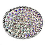 174188645 Western Antique Silver Engraved Rhinestone Crystal Belt Buckle Fits 1-1/2"(38mm) Wide Belt (Crystal AB)