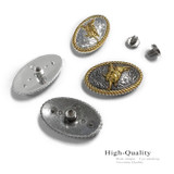 BS9178 SPGP 1-1/2"x7/8" Bright Gold Western Bull Rider Rope Edge Engraved Concho Screwback