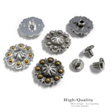BS9184 SPGP 3/4" Bright Gold Silver Western Floral Engraved Berry Concho Screwback