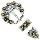 BS8649 SRTPGP Western Floral Engraved Hand Polished Belt Buckle Set Fits 3/4"(19mm) Belt (Antique Gold)