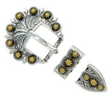 BS8649 SRTPGP Western Floral Engraved Hand Polished Belt Buckle Set Fits 3/4"(19mm) Belt (Antique Gold)