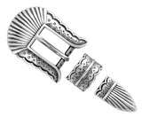 S5518 LASRP Hand Polished Engraved Belt Buckle Set Fits 3/4"(19mm) Belt (Antique Silver)