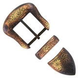 S5732 MOEB61 Western Floral Engraved Hand Polished Belt Buckle Set Fits 1-1/2"(38mm) Belt (Copper)