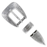 S5527 LASRP Western Floral Engraved Hand Polished Belt Buckle Set Fits 3/4"(19mm) Belt (Antique Silver)