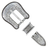 S6201 LASRP Western Floral Engraved Hand Polished Rope Edge Belt Buckle Set Fits 3/4"(19mm) Belt (Antique Silver)