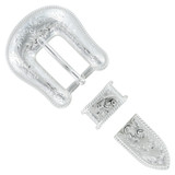 S6201 SP Western Floral Engraved Hand Polished Rope Edge Belt Buckle Set Fits 3/4"(19mm) Belt (Bright Silver)
