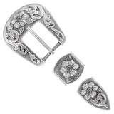 S5445 LASPR Western Floral Engraved Hand Polished Belt Buckle Set Fits 1"(25mm) Belt (Antique Silver)