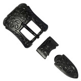 S5401 MBLK Western Floral Engraved Hand Polished Belt Buckle Set Fits 3/4"(19mm) Belt (Black)