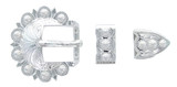 BS8649 SP Western Floral Engraved Hand Polished Belt Buckle Set Fits 3/4"(19mm) Belt (Bright Silver)