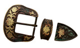 S5521 MOEB61 Western Floral Engraved Rope Edge Hand Polished Belt Buckle Set Fits 1-1/2"(38mm) Belt (Copper)