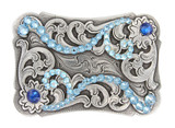 HA0038 Crystal Rhinestone Belt Buckle - Aquamarine/Capri Blue