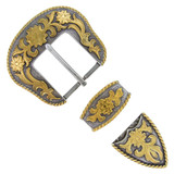 S5521 ASAG Western Floral Engraved Rope Edge Hand Polished Belt Buckle Set Fits 1-1/2"(38mm) Belt (Antique Gold)