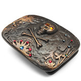 Rhinestone Unique Buckle Vintage Rustic Copper Skull Engraved Buckle Fits 1-1/2"(38mm) Belt (Fire Opal-Lt Siam-Vitrail Medium)