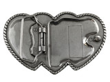 Western Antique Triple Hearts Ladies Cowgirl Rhinestone Crystal Belt Buckle (LtSiam-FernGreen)