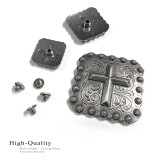 BS9284 SRTP Antique Silver Western Engraved Cross Berry Square Concho Screwback
