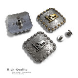 BS9295 SRTPGP Antique Gold Western Floral Praying Cowboy Engraved Square Concho Screwback