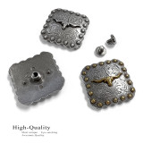 BS9285 SRTPGP Antique Gold Western Engraved Longhorn Steer Berry Square Concho Screwback