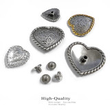 F9524A SP Bright Silver Engraved Heart Rope Edge Concho Screwback