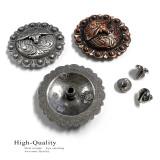 BS9265 SRTP Antique Western Floral Longhorn Steer Engraved Berry Concho Screwback