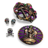 Rhinestone Copper Steampunk Pirate Octopus Kraken Boat Anchor Belt Buckle Fits 1-1/2"(38mm) Belt (Emerald - Fuchsia - Heliotrope)