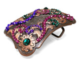 Rhinestone Western Floral Scroll Engraved Copper Belt Buckle Fits 1-1/2"(38mm) Belt Strap (Emerald - Fuchsia - Heliotrope)