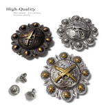 FA6546 MOEB61 Antique Copper Western Engraved Crossed Knife Berry Concho Screwback