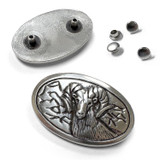 BM2223 LASRP Antique Silver Engraved Wild Spiral-Horned Ram Sheep Oval Concho Rivet Back (DR)