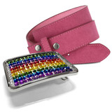 Rhinestone Crystal Antique Silver Rectangle Blank Plain Buckle With Casual Jean Genuine Suede Pink Leather Belt 1-1/2"(38mm) Wide