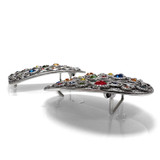 Rhinestone Crystal Belt Buckle Antique Silver Rectangle Floral Engraved Buckle  (Capri Blue-Fern Green-Lt Siam-Citrine-Heliotrope-Tangerine)