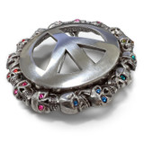Rhinestone Unique Buckle Antique Peace Sign Skull Engraved Belt Buckle (Gradient)