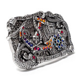 Rhinestone Antique Silver Boat Anchor Rudder Skull Punk Engraved Belt Buckle (Lt Siam - Vitrail Medium - Volcano)