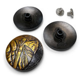 FA6651 MOEB61 1-¼" Antique Brass Finish Indian Tomahawk Motif with Crescent Moon Engraved Concho Screwback