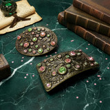 Rhinestone Crystal Antique Brass Oval Floral Engraved Buckle Fits 1-1/2"(38mm) Belt (Peridot - Light Rose - Light Rose AB)