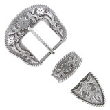 S5521 LARSP Western Floral Engraved Rope Edge Hand Polished Belt Buckle Set Fits 1-1/2"(38mm) Belt (Antique Silver)